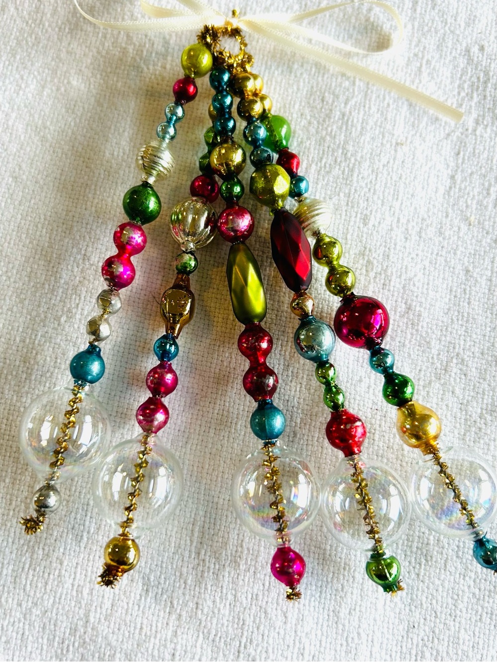 Vintage repurposed mercury glass  bead, icicle holiday Christmas ornaments